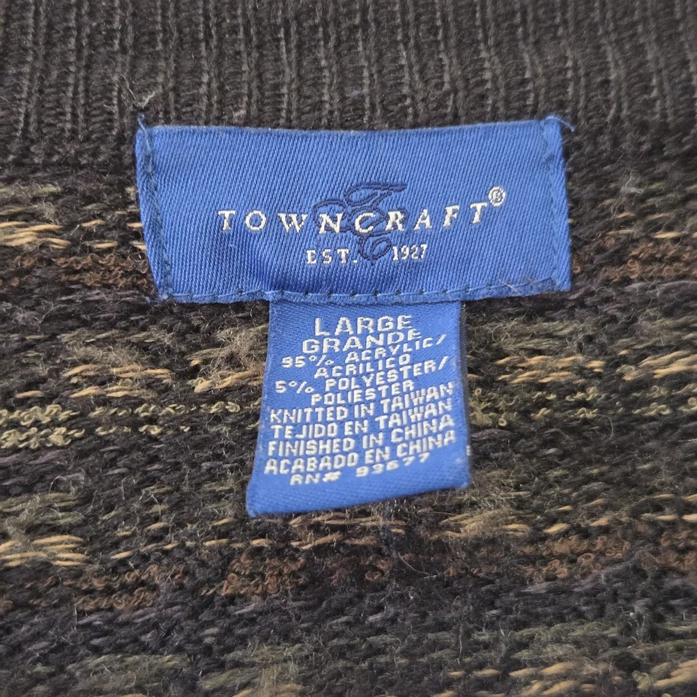 Classic Checkered Towncraft Cardigan Large Grandpa Sweater Oversized Chunky Knit